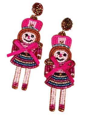 Viola Toy Soldier Pink Seed Bead Stud Earrings (NWT)